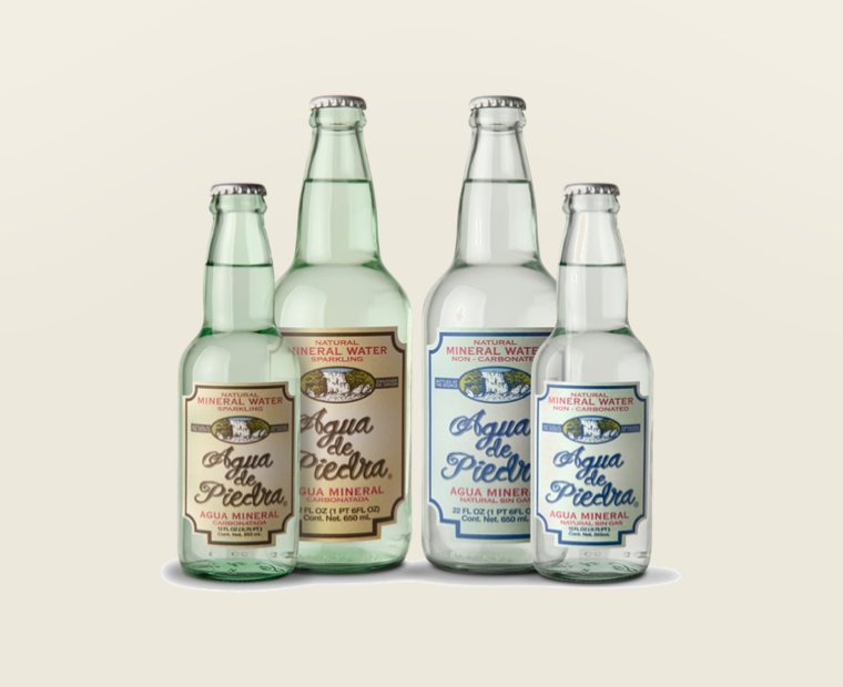 Botellas de Agua de Piedra con y sin gas, 650 ml y 360 ml